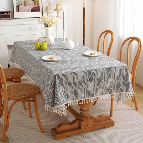 Etnisk Stil Bordduk Polyester Bomull Bohemisk Pop Rektangulär Dammskyddande Bordduk Kaffebord Duköverdrag Blå Pop-Tofs Blue pop tassel 140X200CM