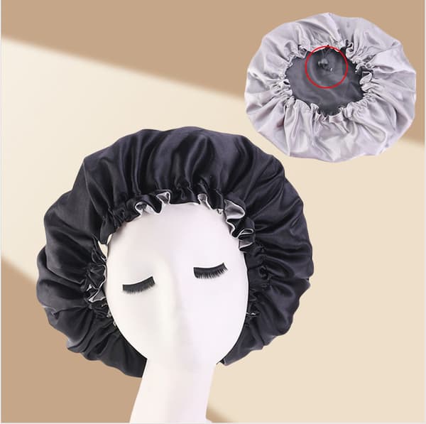 Double-Layer Satin Beauty Hair Shower Cap - Black