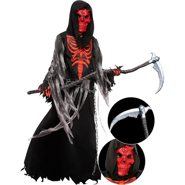 Barn Gutter Reaper Kostyme, Barn Halloween Grim Reaper Kjole for Halloween Temafest (XL (13-15 år)) Parent