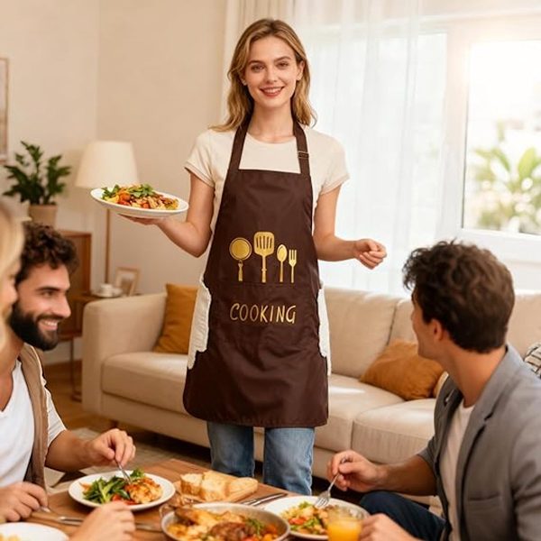 4 köksförkläden - kockförkläde med 2 fickor, för matlagning, grillning, bakning - unisex