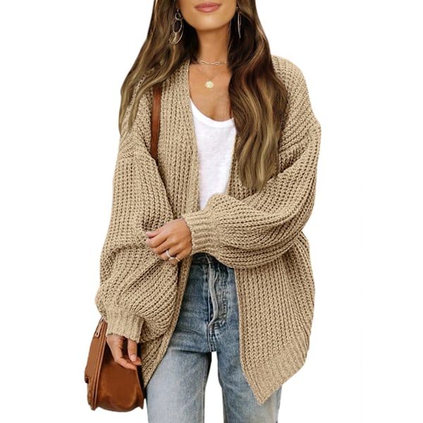 Damtröja Höst/Vinter Ballongärm Damkappa Mode Tjock Ull Fickor Casual Stickad Kofta Khaki Khaki khaki khaki M