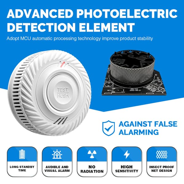 Smoke Detector with LED Indicator and 10-Year Battery Life White White