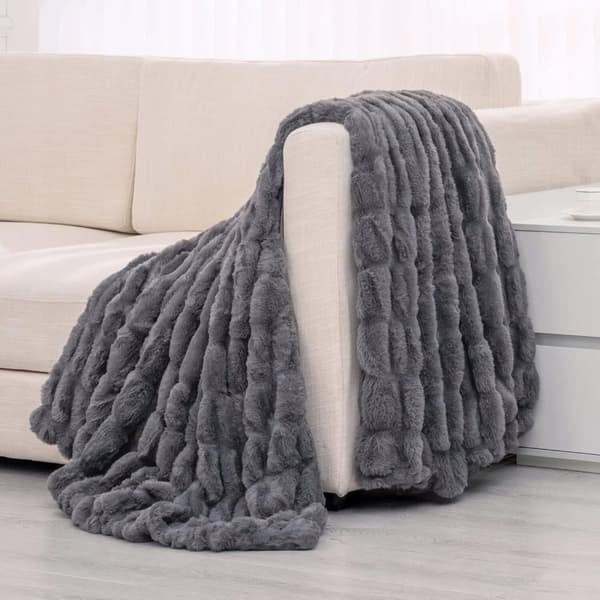 Cozyglam Blødt, Fluffy Plys Tæppe til Seng, Sengetæppe Grå_MGF