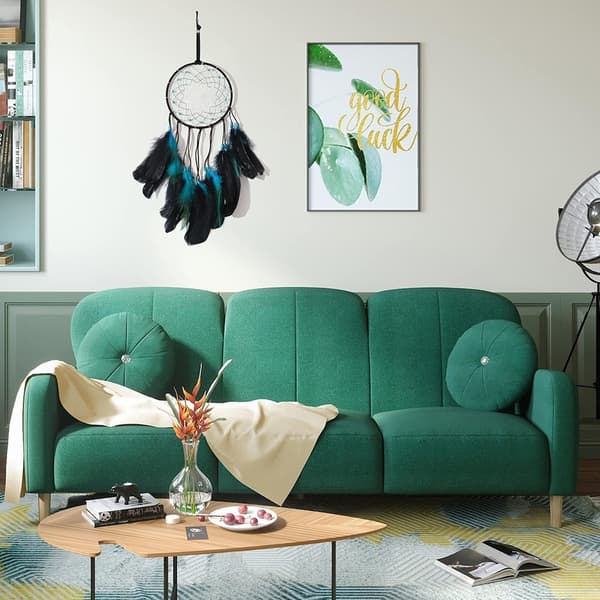 Dreamcatcher Blue Feather Hanging Decor Wind Chime Wall Ornament LED Light Strip Black Svart