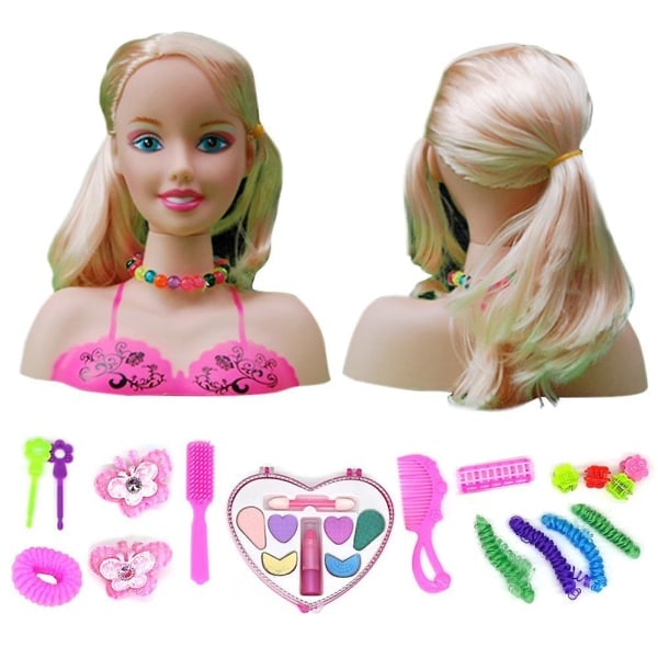 Smink Lekset för Barn 17 Stk Frisör Styling Huvuddocka Smink Leksak Pedagogisk Leksak Present till Barn Flickor