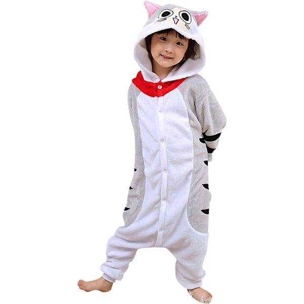 Barn unisex jumpsuit, 2023 kostymdjur onesie nattklänning pyjamas huvtröja cosplay kigurumi nattkläder jul halloween Katt 130