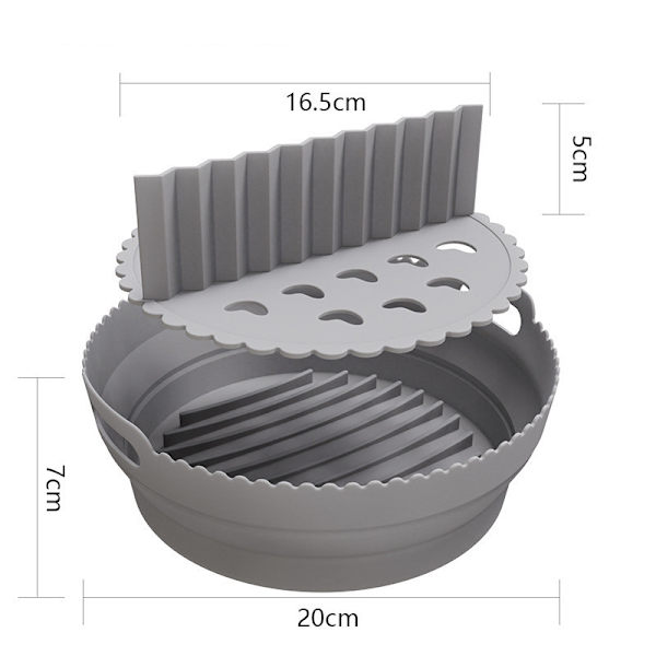 Foldable Round Air Fryer Silicone Mold with Divider Grey Grey