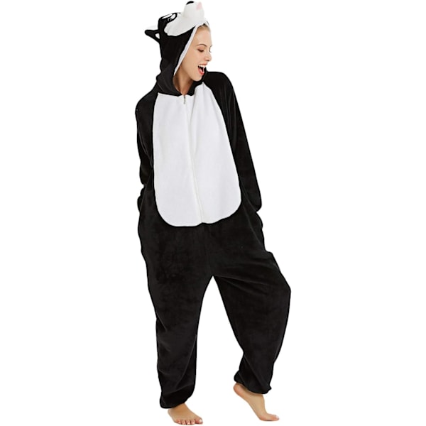 Voksen Unisex Jumpsuits Kostume Dyrekostume Dragt Kick Suit Natkjole Pyjamas Hætte Natbeklædning Cosplay Tegneserie Kigurumi Karneval Jul Halloween B-svart Husky XL