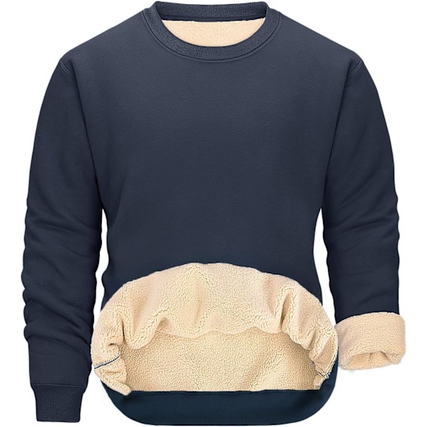 Vinter Fleece Sweatshirt Mænd Termisk Sweatshirt Uden Hætte Trøje Tyk Rund Hals Varmt Arbejde Casual Trøje marinblå XXL