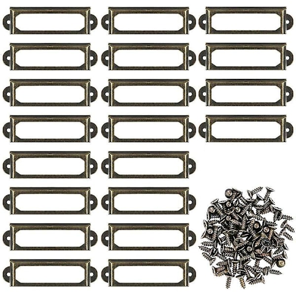 20 stk. Metal Etiketholdere til Skrivebord Bibliotek Hylder Ramme Vintage Navneskilt med Skruer 60x17mm