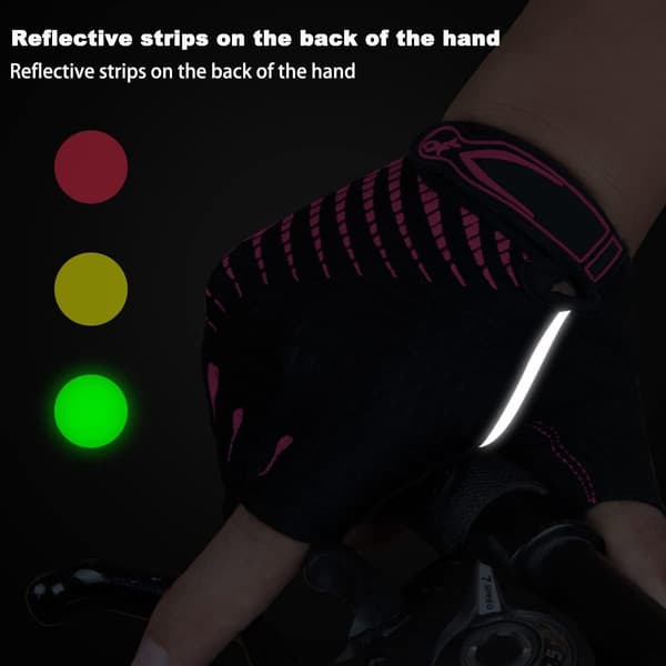 Cykelhandsker med SBR stødabsorberende polstring og silikonegreb, åndbart mesh, reflekterende striber, til mænd og kvinder, cykling MTB, pink