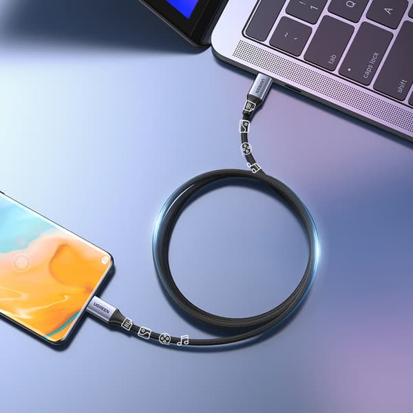 Punottu USB-C PD-kaapeli 240W 5A 480Mb/s 1m musta ja harmaa_MGF