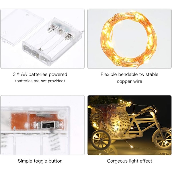 LED-slingor batteridrivna, 4-pack Mini batteridrivna koppar Varmvit_MGF Warm White 2 Pack
