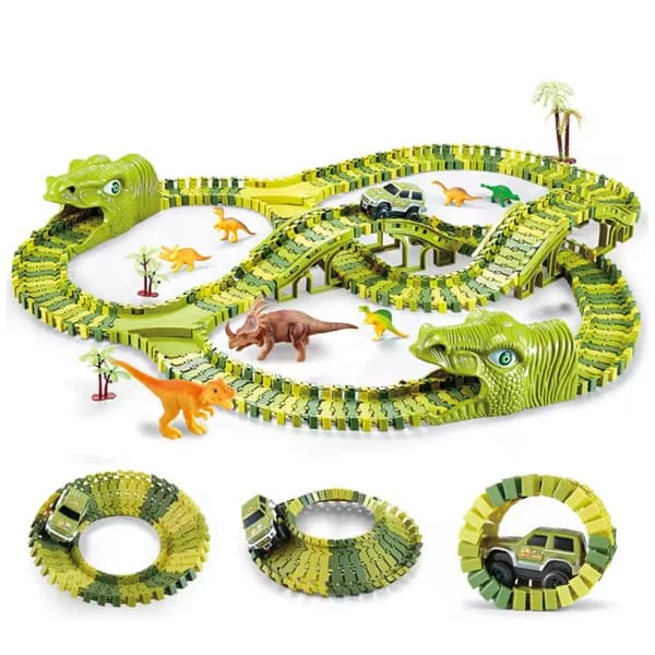 Dinosaurusrata 240 osaa – Suuri leikkisetti autolla, silloilla & dinosauruksilla_MGF Multicolor multifärg