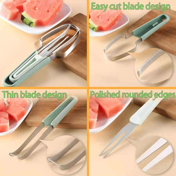 3-i-1 Vattenmelonssked, Rostfritt Stål Melon Slicer, Snabb Skärverktyg, Grön Green