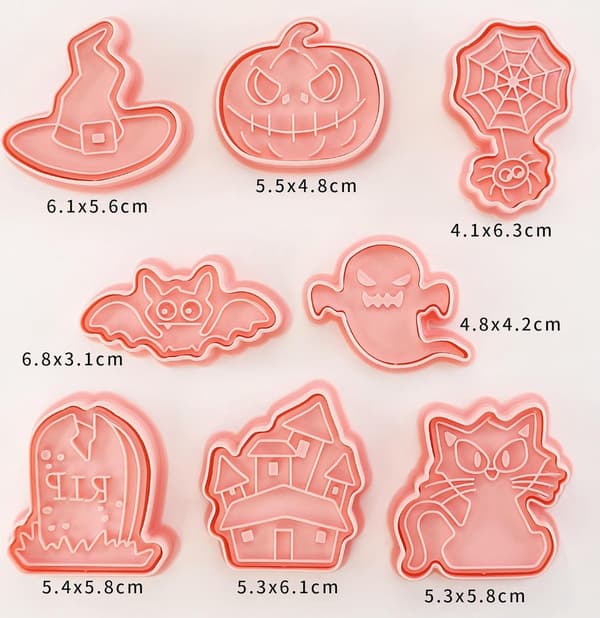 Halloween Cookie Cutter Sæt med 8, 3D Spøgelsesprægede Plaststempler, til Kagedekoration (Stil A)