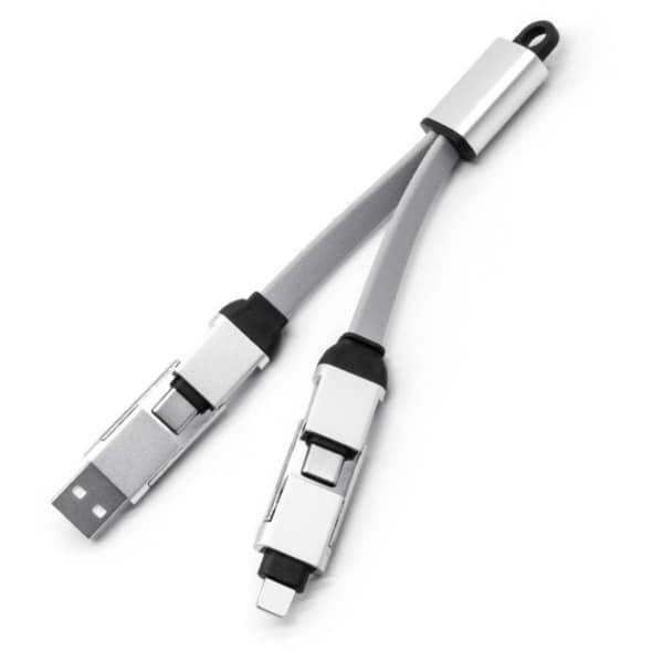 4-i-1 ladekabel for nøkkelring (hurtiglading) MA-099 Sølv Silver