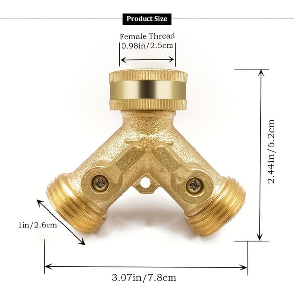 Brass Y-Hose Connector 3/4 inch - Garden Hose Splitter Model 2