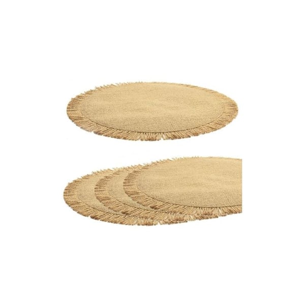 Matbordsett med 4 runde bordbrikker i jutevev, bordbrikker sirkel av rustikk Dia farm 38 cm, for kjøkken, spisestue, bryllup, ho, jul