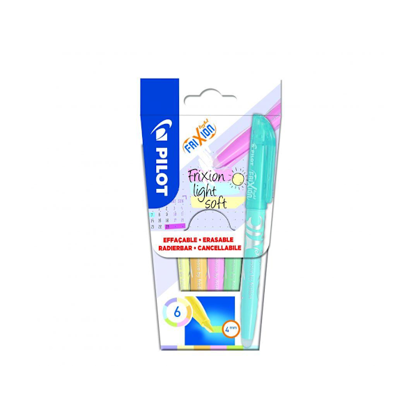 Markeringspen Pilot Frixion Light Soft, 6 farver/pak Multicolor multifärg