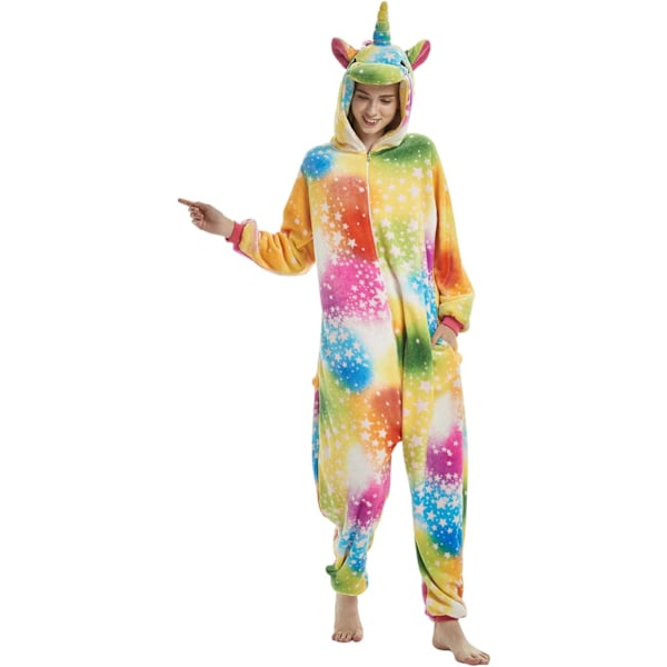 Vuxen Unisex Jumpsuits Kostym Djurkostym Dräkt Kick Suit Nattklänning Pyjamas Huvtröja Nattkläder Cosplay Cartoon Kigurumi Karneval Jul Halloween A-gult enhörning L