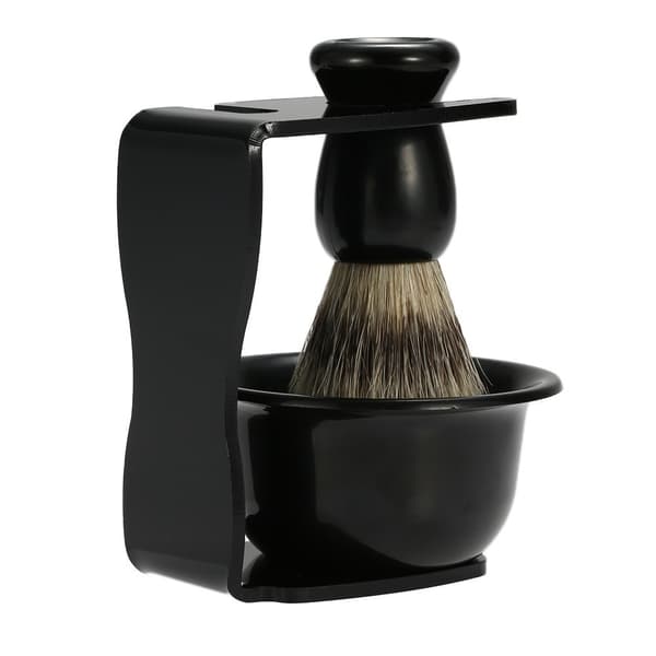 Sort Barberkostsæt - Stativ, Skål og Børste Inkluderet