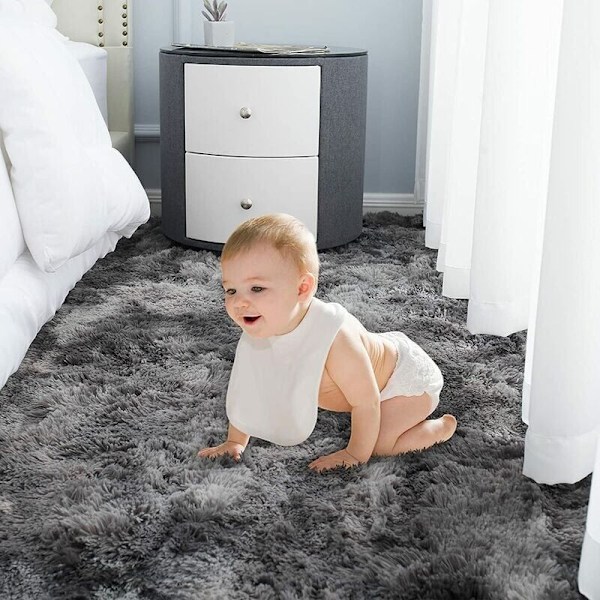 Blødt og fluffy tæppe til stuen 160 x 230 cm, mørkegrå plys, blød polypropylenfiber, skridsikker tæppe