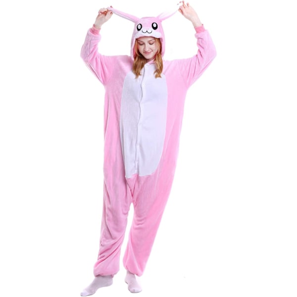 Vuxen Unisex Jumpsuits Kostym Djurkostym Dräkt Kick Suit Nattklänning Pyjamas Huvtröja Nattkläder Cosplay Cartoon Kigurumi Karneval Jul Halloween Rosafärg kanin S