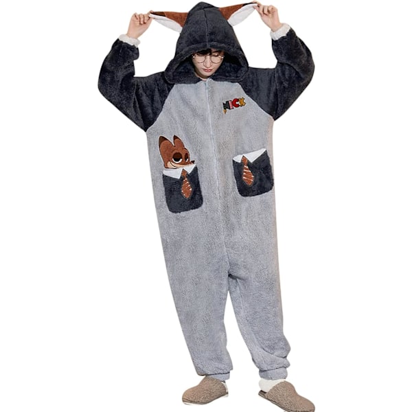 Unisex vuxen jumpsuit, djurdräkt onesie, nattklänning, pyjamas, hoodie, sovkläder, cosplay, kartong nattkostymer fest, halloween herr fox XXL