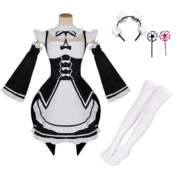 Anime Re:Zero - Starting Life in Another World Ram/Rem Cosplay Kostymer Maid Outfit Halloween Kostym Maid Servant Klänning stil 2 style2 style2 L