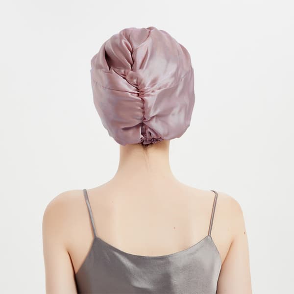 Dobbeltlags sovehette i 100 % silke, rosa Pink