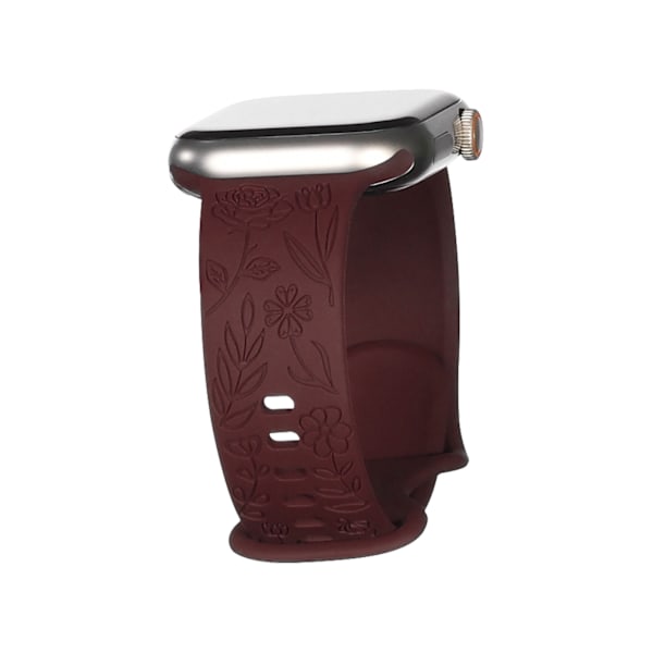 Armband till iWatch S9 876SE Apple Watch med präglad liten ros i silikon, Ros - vinröd Rose - wine red 42/44/45/49mm