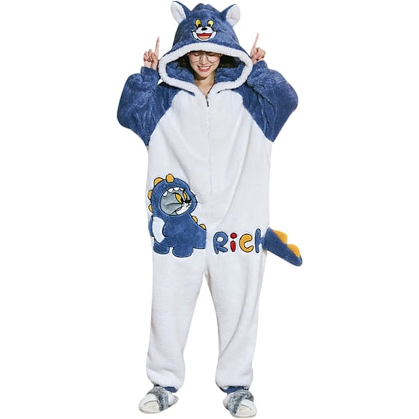 Voksen unisex jumpsuits, kostyme dyrekostyme onesie, nattkjole, pyjamas, hettegenser, nattøy, cosplay, papp nattkostymer fest, halloween herrtomcat XXL