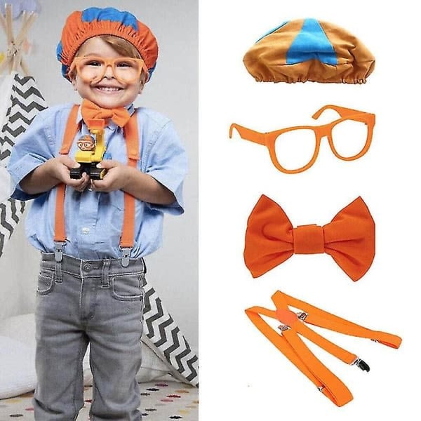 Ole kuin Blippi Pukeudu! Roolileikkiasu Hattu Lasit Henkselit Rusetti-G