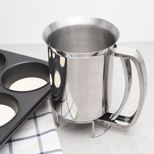 Røredispenser - 800 ml pannekakerøredispenser - Deigdispenser - Røredispenser for å lage pannekaker, kaker og vafler - Sølv