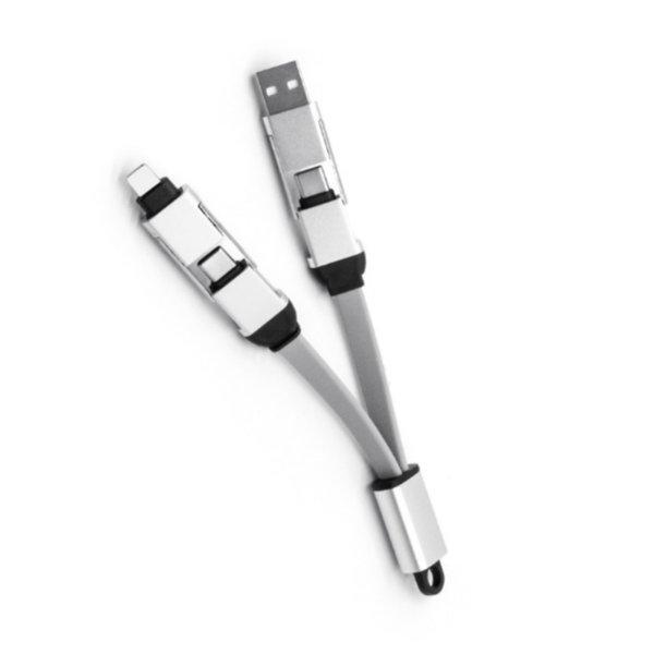 4-i-1 nøglering opladerkabel (hurtigopladning) MA-099 Sølv Silver