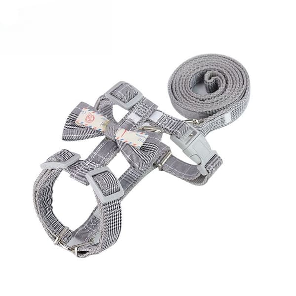 INF Grey Cat Harness with Bow - Safe and Comfortable Walking Harness for Cats (S) 0 M