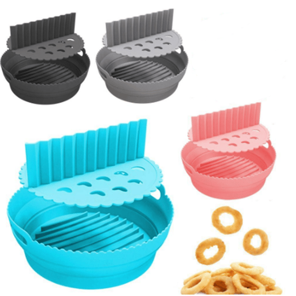 Foldable Round Air Fryer Silicone Mold with Divider Grey Grey