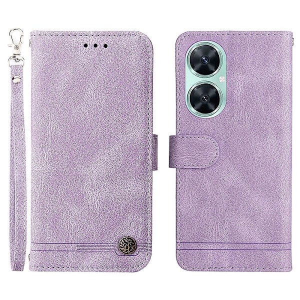 Læderpung etui med prægede linjer og stativfunktion til Huawei Nova 11i / Maimang 20 / Enjoy 60 Pro Purple