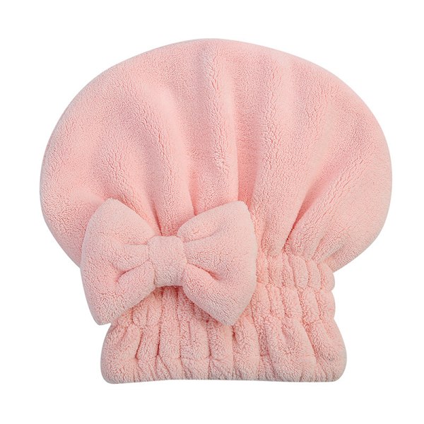 Korallfleece stærkt absorberende tørt hår hætte brusehætte med sløjfe Pink
