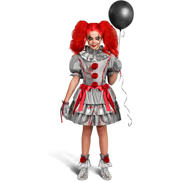 Clownkostume til piger, ond clown-kostume, skræmmende narrekostume til piger, halloweenkostume, til rollespil, cosplay og fest Small(5-7 yrs)