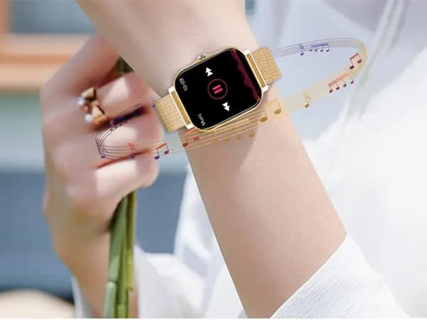 Smartklocka dam herr gummiarmband sport Bluetooth-samtal guld_MGF Gold