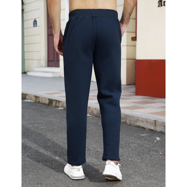 Herre Joggebukser Straight Fit Fleece Joggebukser Elastisk Midje Lomme Joggebukser Herre Varme Sportsbukser marinblå XL