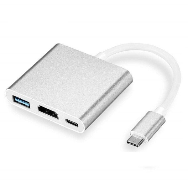 Macbook USB-C Adapter - Thunderbolt 3 - USB 3.0 & HDMI Silver Silver