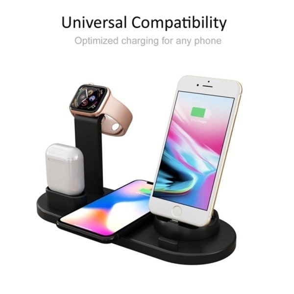 Trådlös laddningsstation för Watch Airpods, 4-i-1 svart