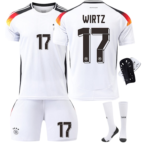 Saksan Koti Euro 2024 Jersey Jalkapallopaita Lapsille Miesten Asuste Nro. 17 WIRTZ Sukkien + Suojavarusteiden kanssa With socks+protective gear 22