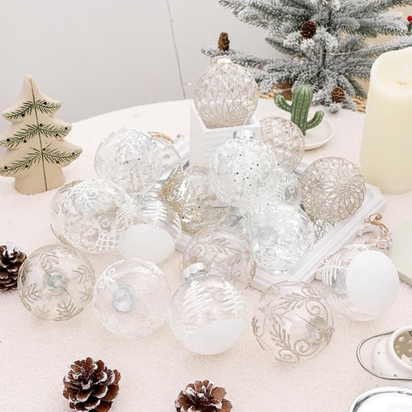 Julekuler - Transparente julekuler - Sett med 9 knusesikre kuler (8 cm)
