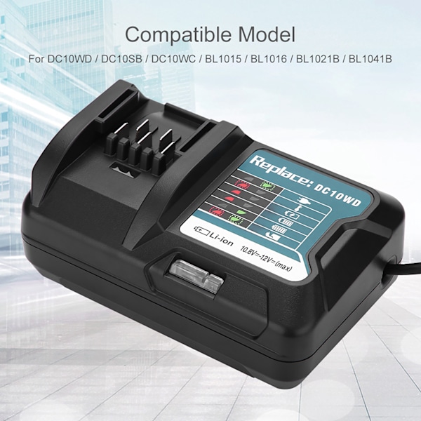 Hurtig litiumbatterilader til 10,8V 12V Makita DC10WD/BL1015 EU-stik 100-240V 0.4