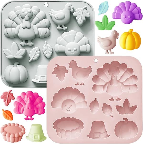 2-pak efterår Thanksgiving chokolade silikoneforme, efterår græskar kalkun blade silikoneforme bagesæbe til Halloween efterår cupcake kagepynt