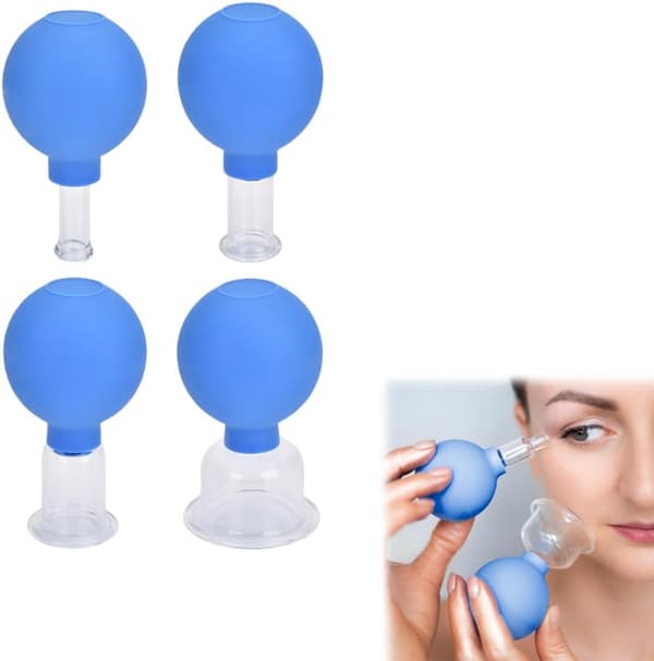 4 stk. - Ansigts Cupping Sæt Silikone Kopper Massage Sæt Vakuum Suge Hudløftnings Terapi Sæt Bærbart Sæt Blå_yu